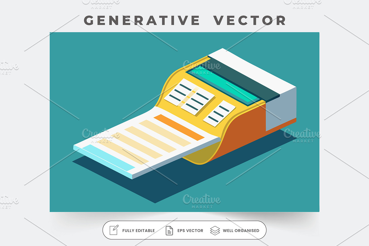 A cash receipt printer generates a t, a Graphic by SouravDesign