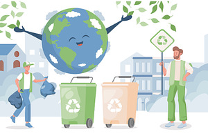 Smiling boy putting garbage in