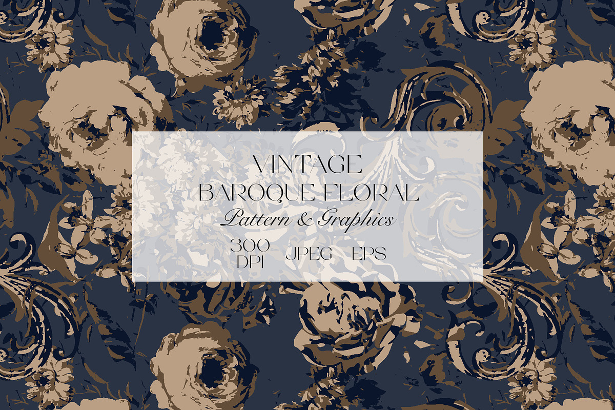 Vintage Baroque Floral Pattern, a Pattern Graphic by StudioGlouna (Photo 1 of 6)