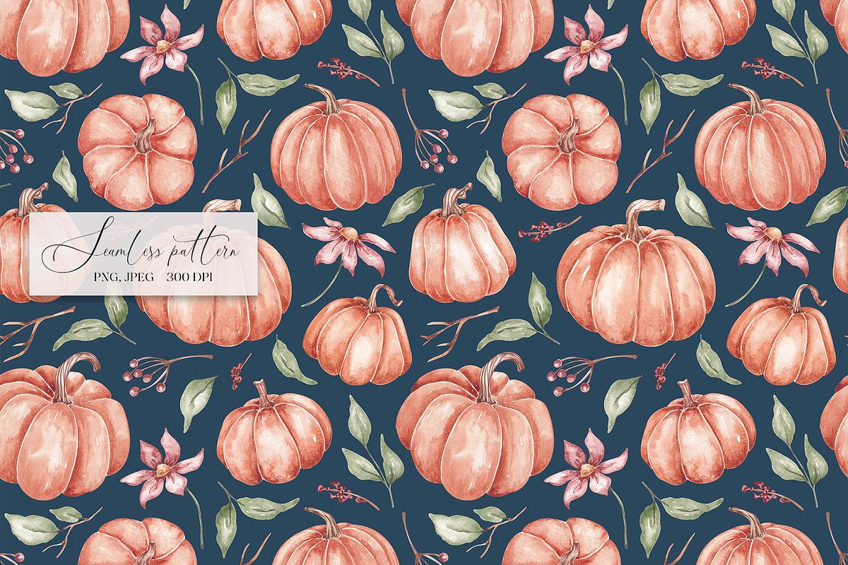 Watercolor pumpkins seamless pattern, a Pattern Graphic by SirenaArt (Photo 6 of 13)