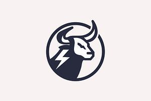 bull buffalo with thunder logo, a Branding & Logo Template by funpixel