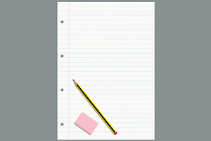 Pencil and eraser on a lined sheet