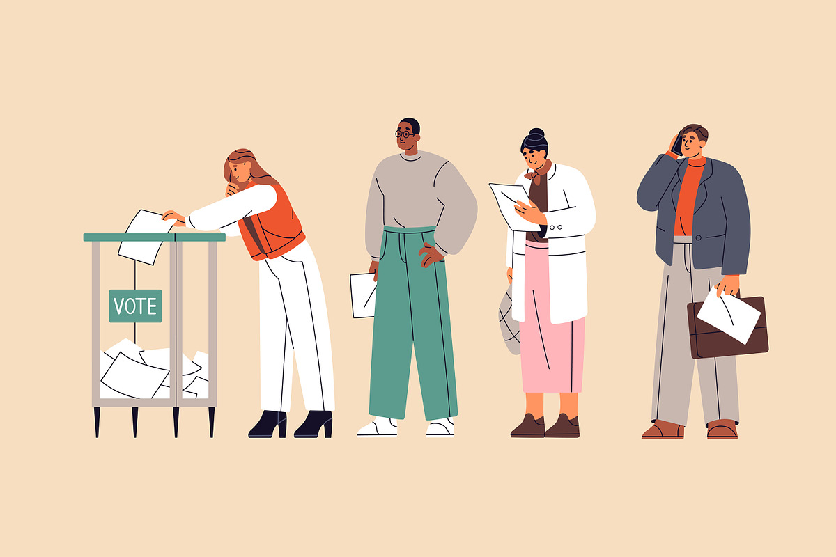Voters with ballots vote at election, a Person Illustration by PaperTrident (Photo 2 of 2)