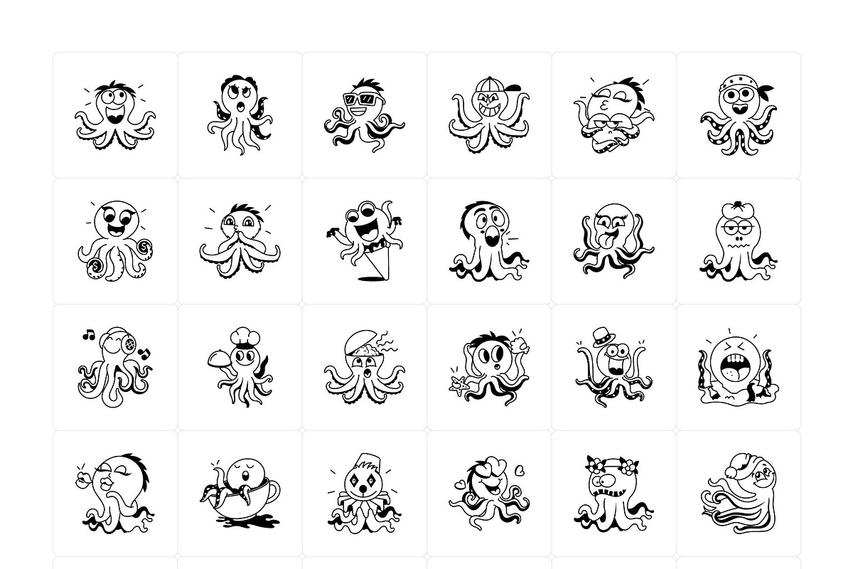 Octopus Cartoon Sticker Set, an Emoji Icon by Vectors Market (Photo 6 of 6)