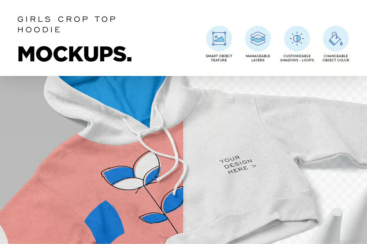 Crop Top Hoodie Mockups, a Hoody Mockup by megostudi0 (Photo 3 of 6)