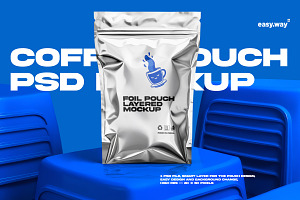 Pouch on Podiums PSD Mockup, a Mockup by easy.way
