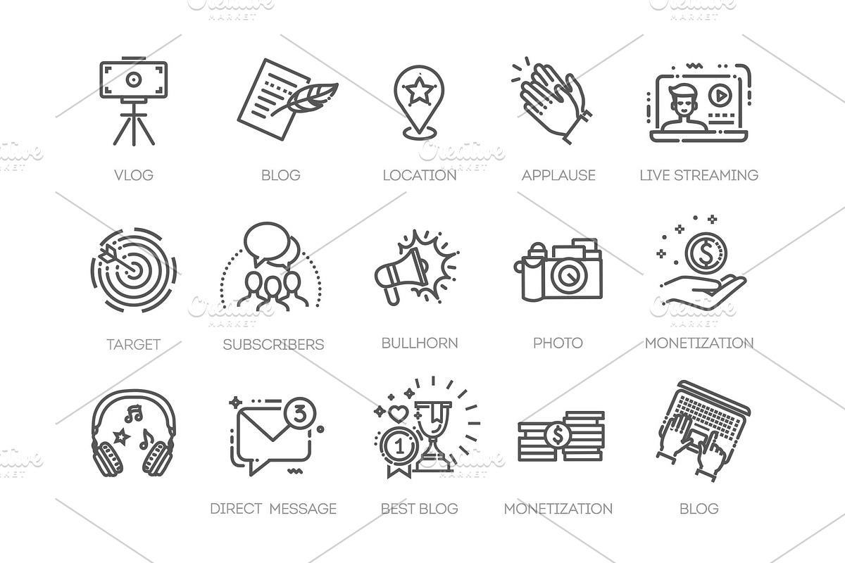 Blogger, Blogging, Blog icons set, a Technology Illustration by Tettygreen (Photo 3 of 3)