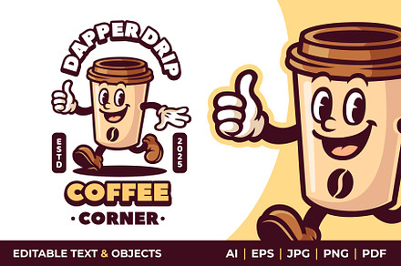 Coffee Cup Retro Mascot Logo