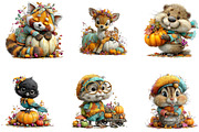 Cozy Woodland Animals with Pumpkins, a Seasonal Illustration by CreationArt (Thumbnail 4 of 5)