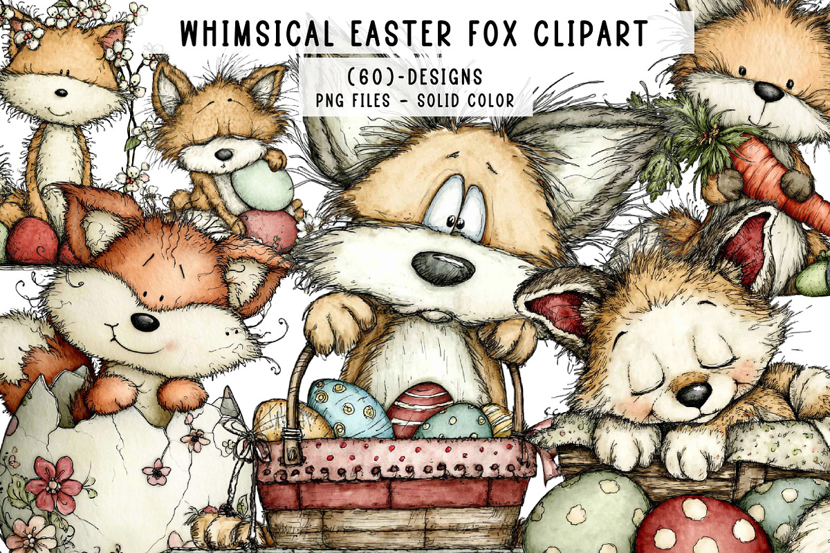 Whimsical Easter fox clipart, an Illustration by CreationArt (Photo 1 of 7)