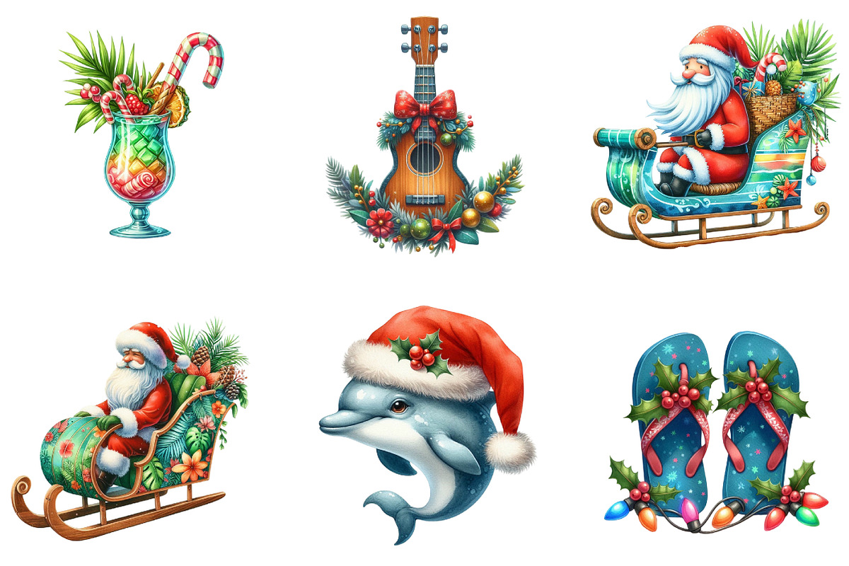 Tropical Aloha Christmas Clipart, an Illustration by DreamArtGraphic (Photo 4 of 5)