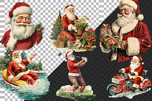 Santa On Holiday Retro Clipart