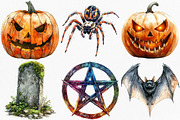Watercolor Creepy Halloween Clipart, an Illustration by Canvas Craft (Thumbnail 2 of 7)