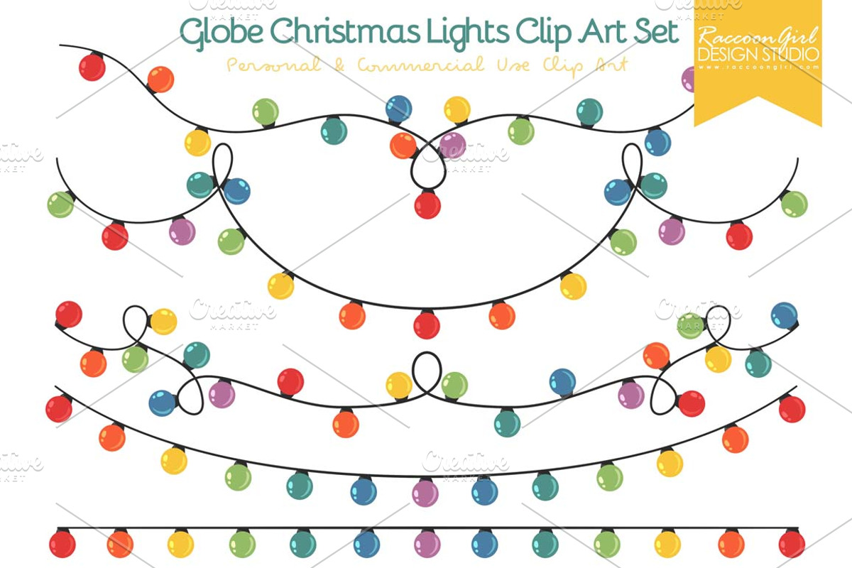 Globe Christmas Lights Clip Art Set, a Work Illustration by RaccoonGirl Design (Photo 3 of 3)