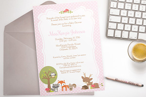 Woodland Baby shower pink invite
