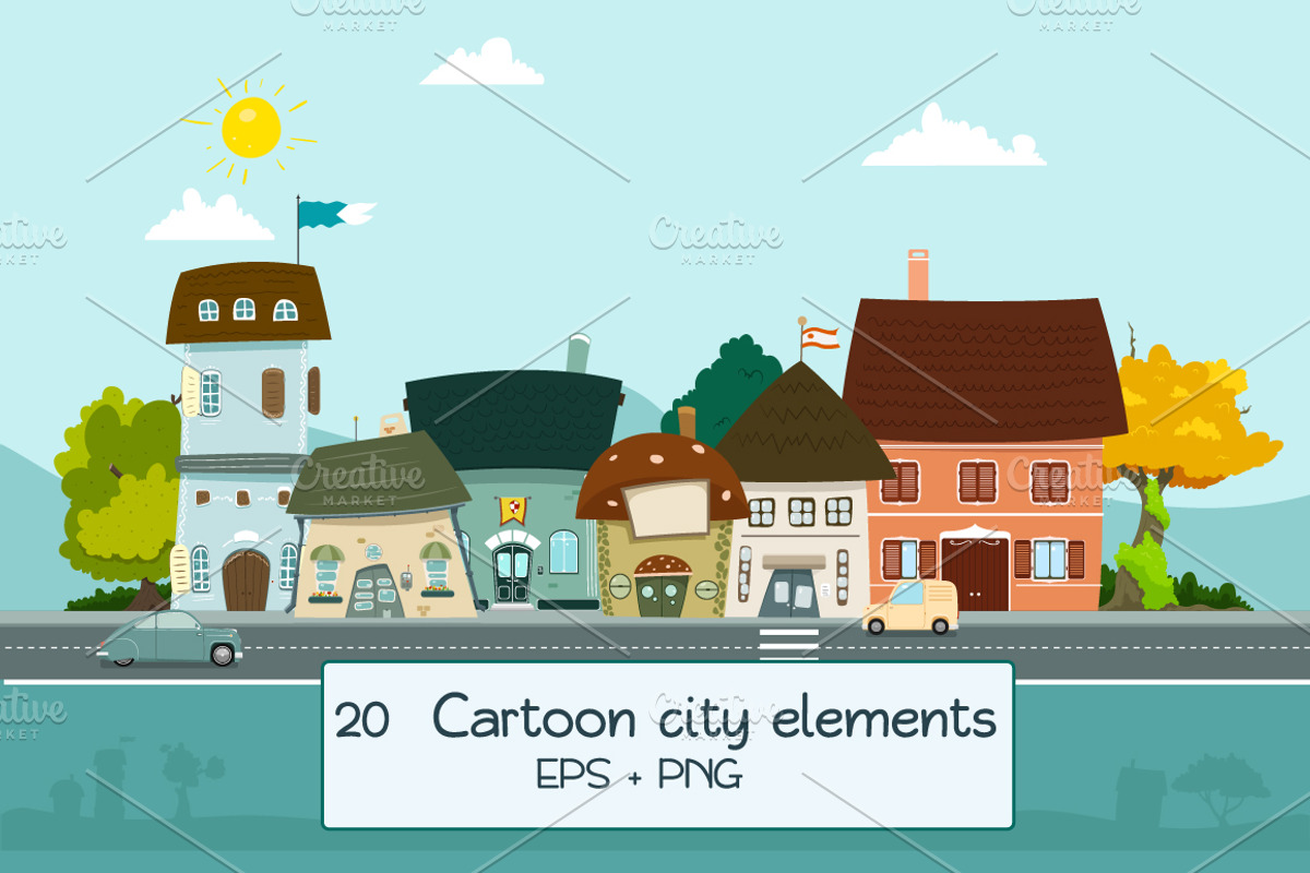 City cartoon elements, a Transportation Illustration by Nicolai-works (Photo 1 of 2)
