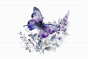 Flower Butterfly Watercolor Clipart