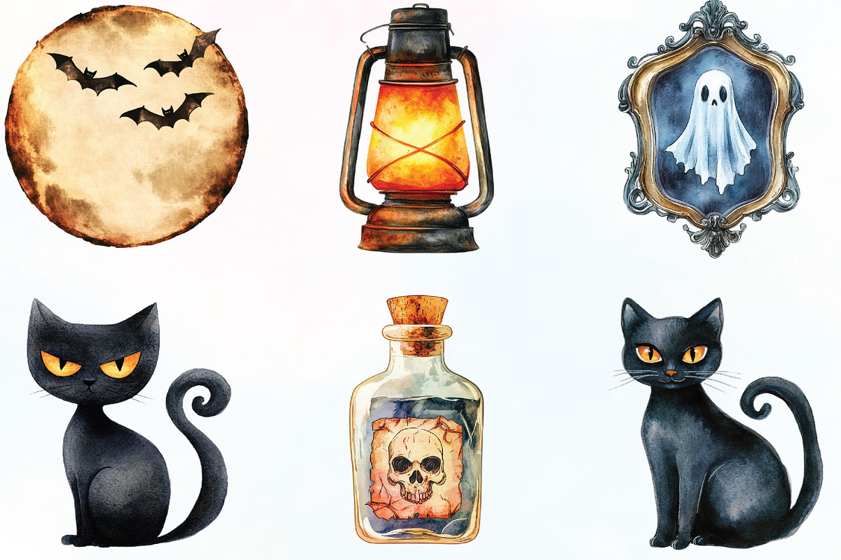 Vintage Halloween Elements Clipart, an Illustration by CraftArtStudio (Photo 2 of 6)