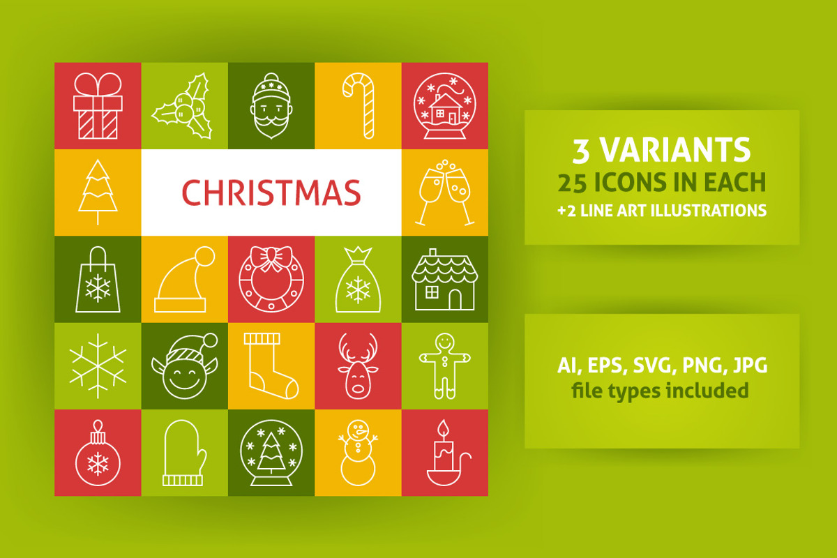 Christmas Line Art Icons, an Outline Icon by Anna_leni (Photo 1 of 5)