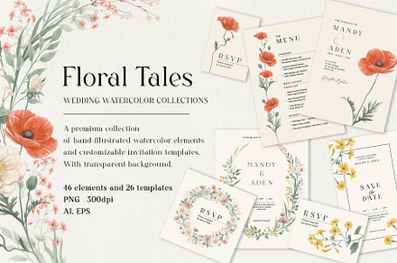 Floral Tales Wedding cards & clipart, an Invitation Template by Effy's Wonderland