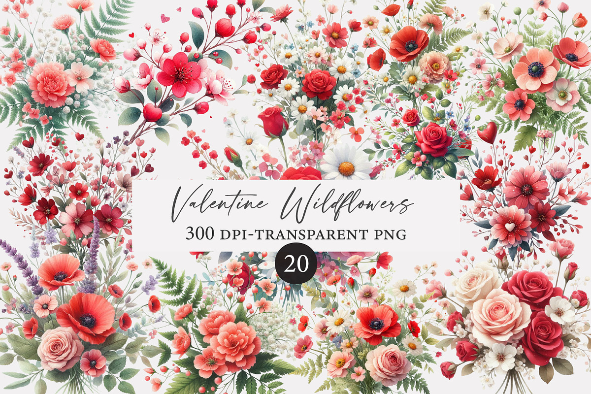 Valentine Wildflowers Clipart, an Illustration by Designworld (Photo 1 of 5)