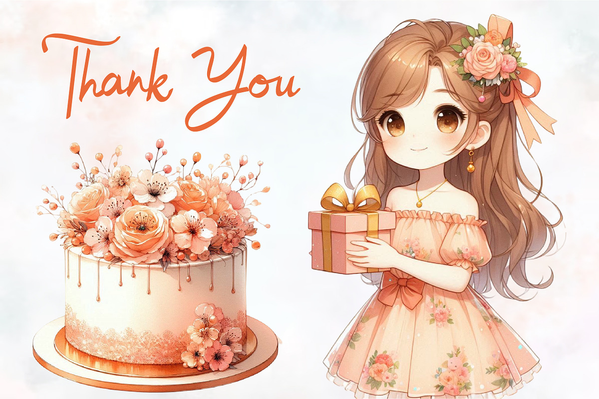 Peach Floral Birthday Watercolor PNG, an Illustration by RobertsArt (Photo 4 of 7)