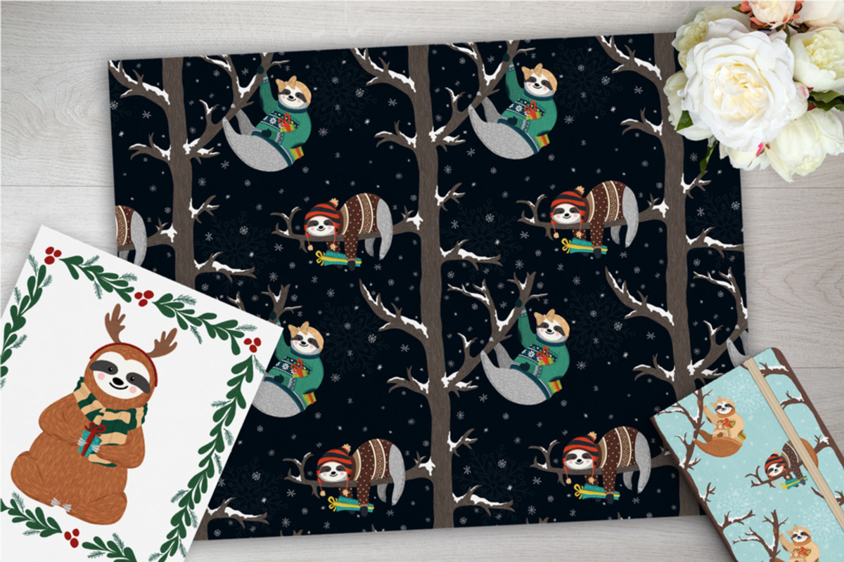 Cute Sloths Prints & Patterns, an Animal Illustration by Dasha_D (Photo 3 of 13)
