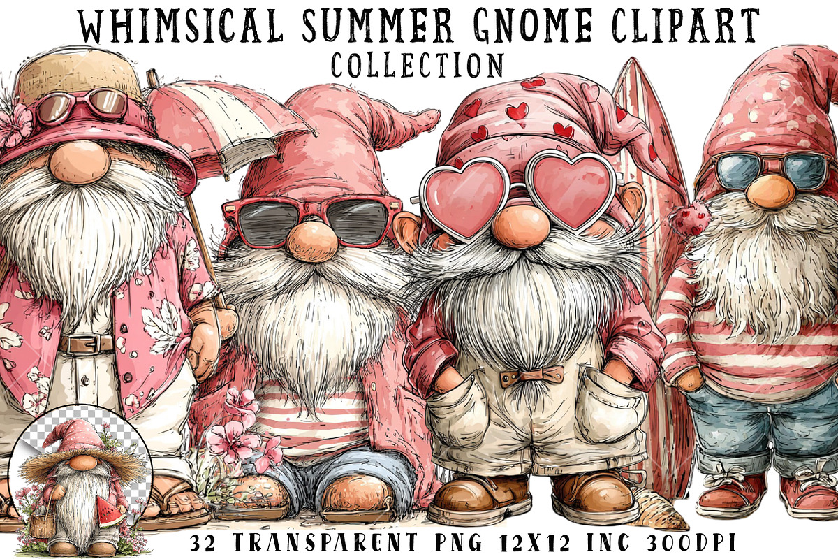 Whimsical Summer Gnome Clipart, an Illustration by OK Design (Photo 1 of 6)
