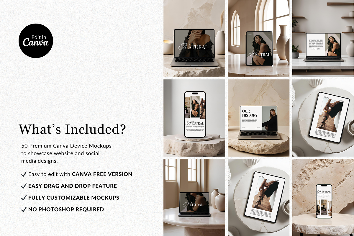 50 Aesthetic Canva Device Mockups, a Mockup by TheBohoFactory (Photo 2 of 7)