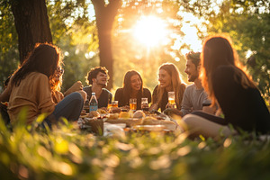 A diverse group of friends enjoying, a Photo by Pavel_design