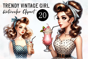 Trendy Vintage Girl Clipart, an Illustration by RobertsArt