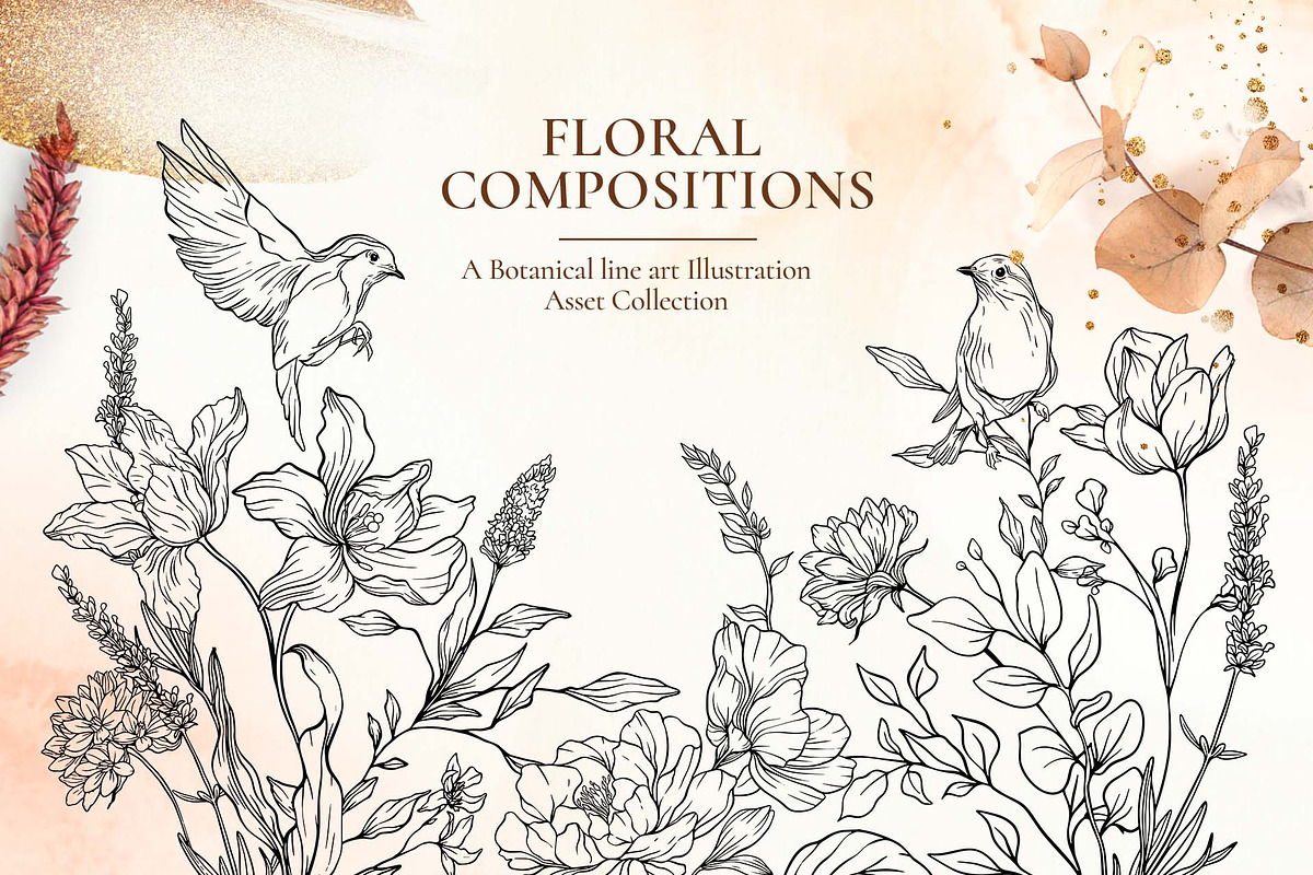 Floral Line Art Botanical Set Kit, a Decorative Illustration by Papatongartist (Photo 9 of 10)