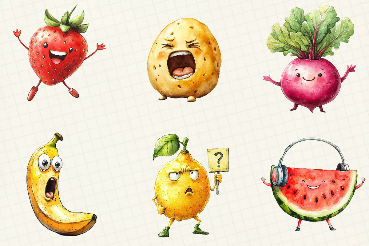 Funny Fruits & Vegetables Clipart, an Illustration by OK Design (Photo 4 of 5)
