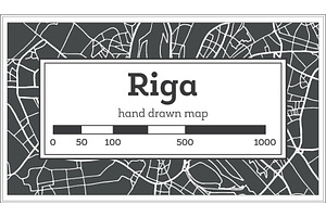 Riga Latvia Map In Retro Style.