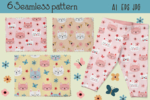 Cute Cats And Flowers Collection