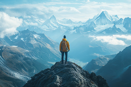 Mountain Majesty: Solitary explorer, a Background Photo by Pixeness