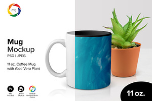 PSD MUG MOCKUP - 11 Oz Mug & Plant