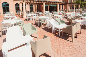 Outdoor resort terrace seating, an Architecture Photo by SkyNext