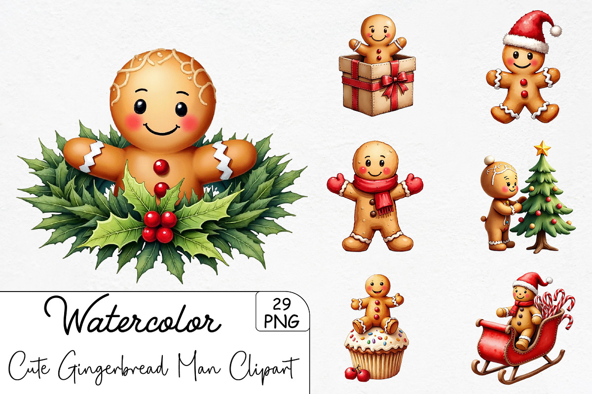 Cute Christmas Gingerbread Man Clipa, an Illustration by CrexoraLab (Photo 1 of 5)
