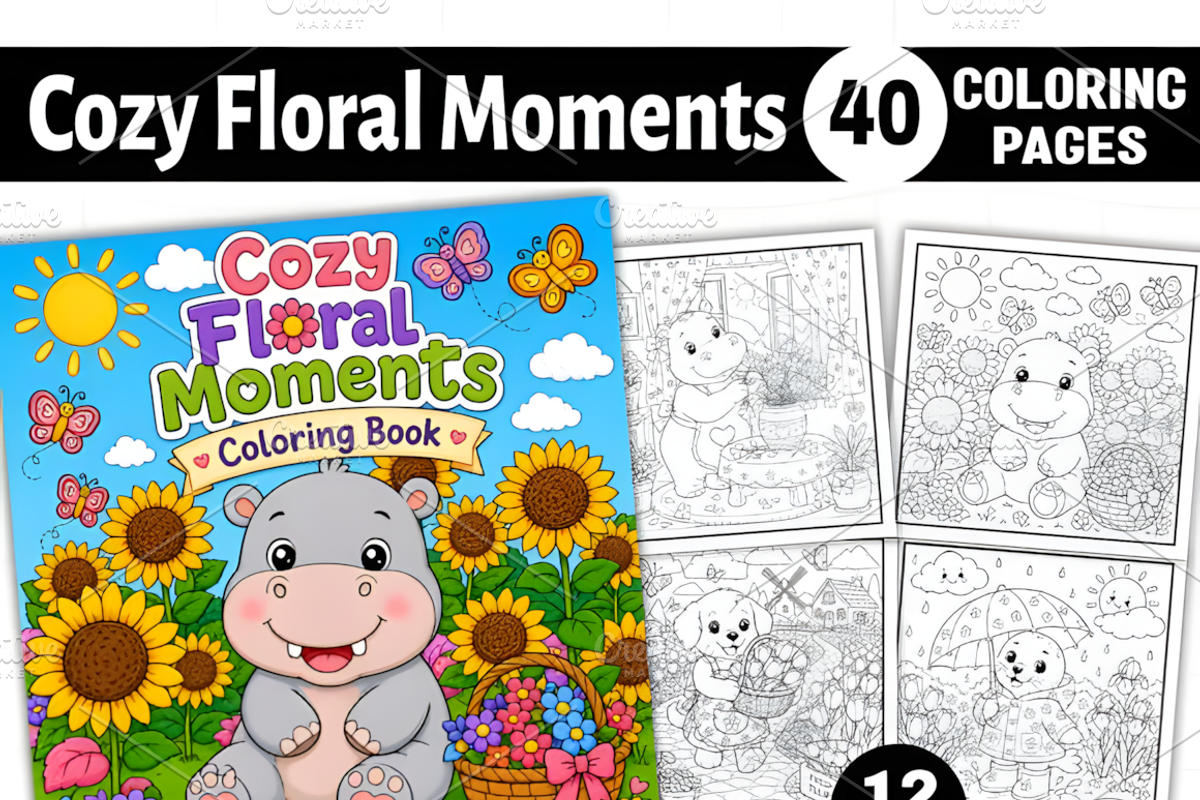 Cozy Floral Moments Coloring Pages, a Decorative Illustration by Ink Gallery (Photo 1 of 8)