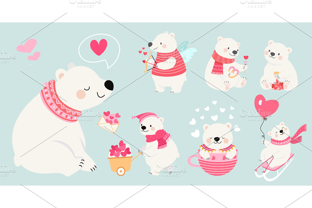 Valentines day bears. Polar bear, an Animal Illustration by Valerie Bodnar