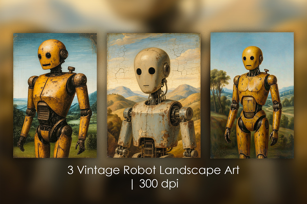 3 Vintage Robot Landscape Art, a Technology Illustration by StockVerse Creative (Photo 1 of 3)
