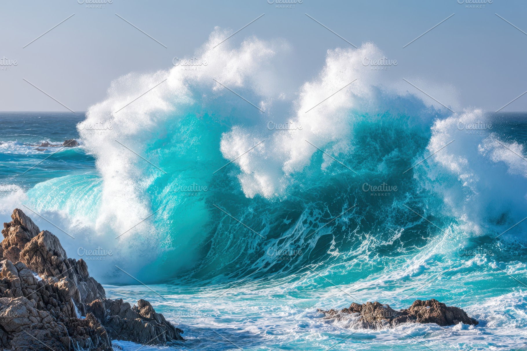Crashing ocean wave on rocky shore, a Nature Photo by AlyaAnd
