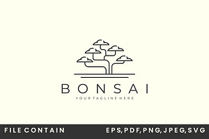 bonsai tree with minimalist line art