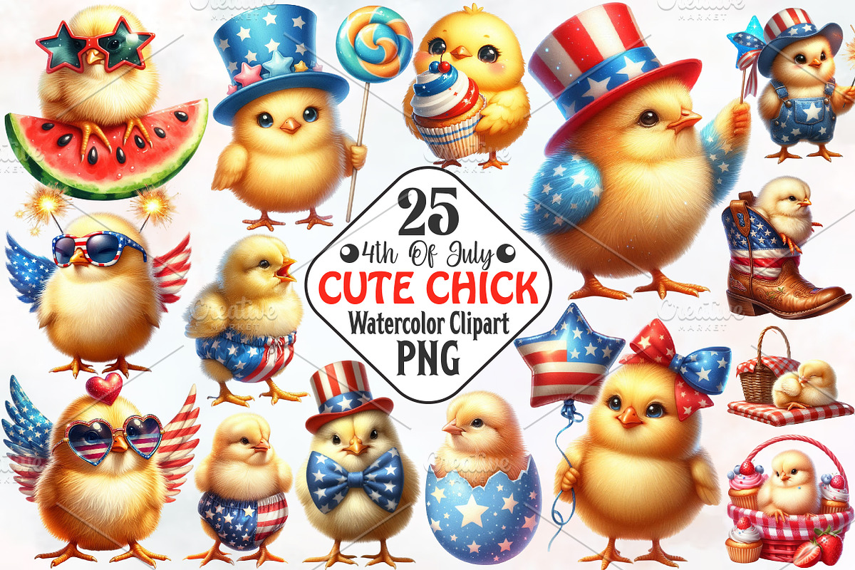 4th Of July Cute Chick Sublimation, an Animal Illustration by RobertsArt (Photo 1 of 7)