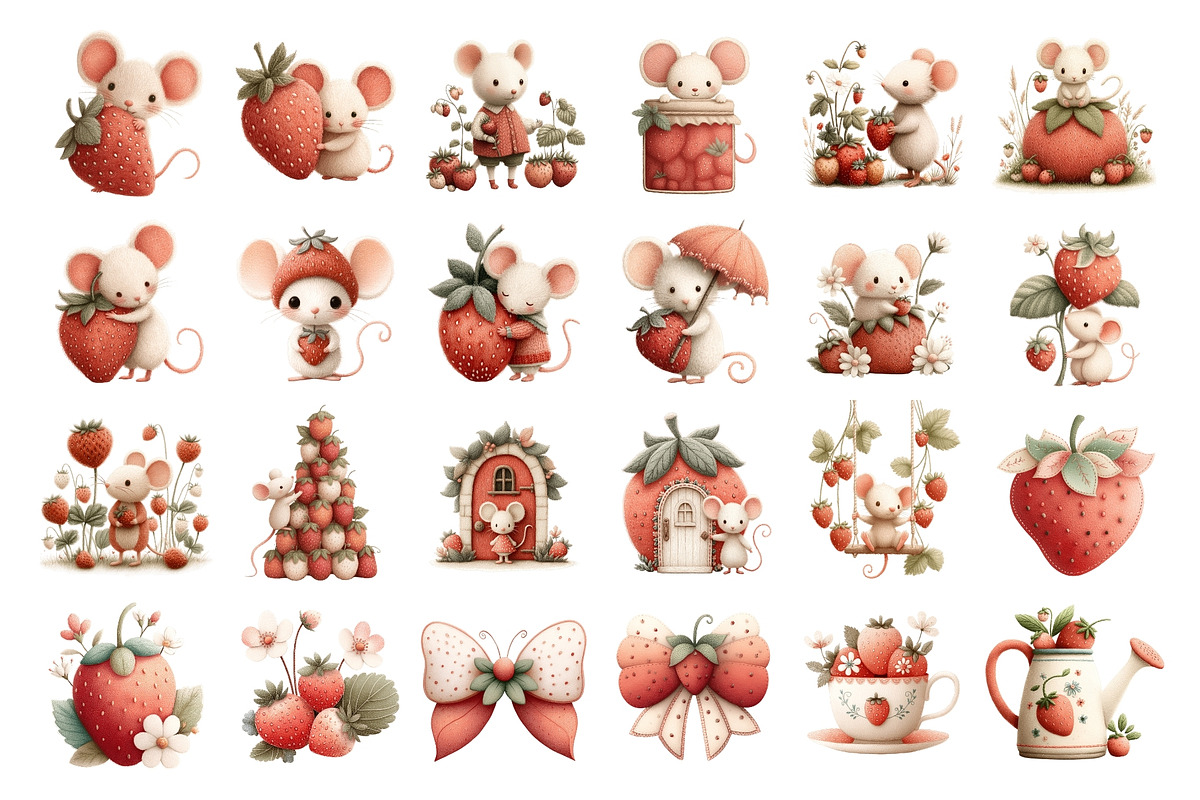 Strawberry Mouse Watercolor Clipart, an Animal Illustration by Nicolle's Colorful Art (Photo 5 of 5)