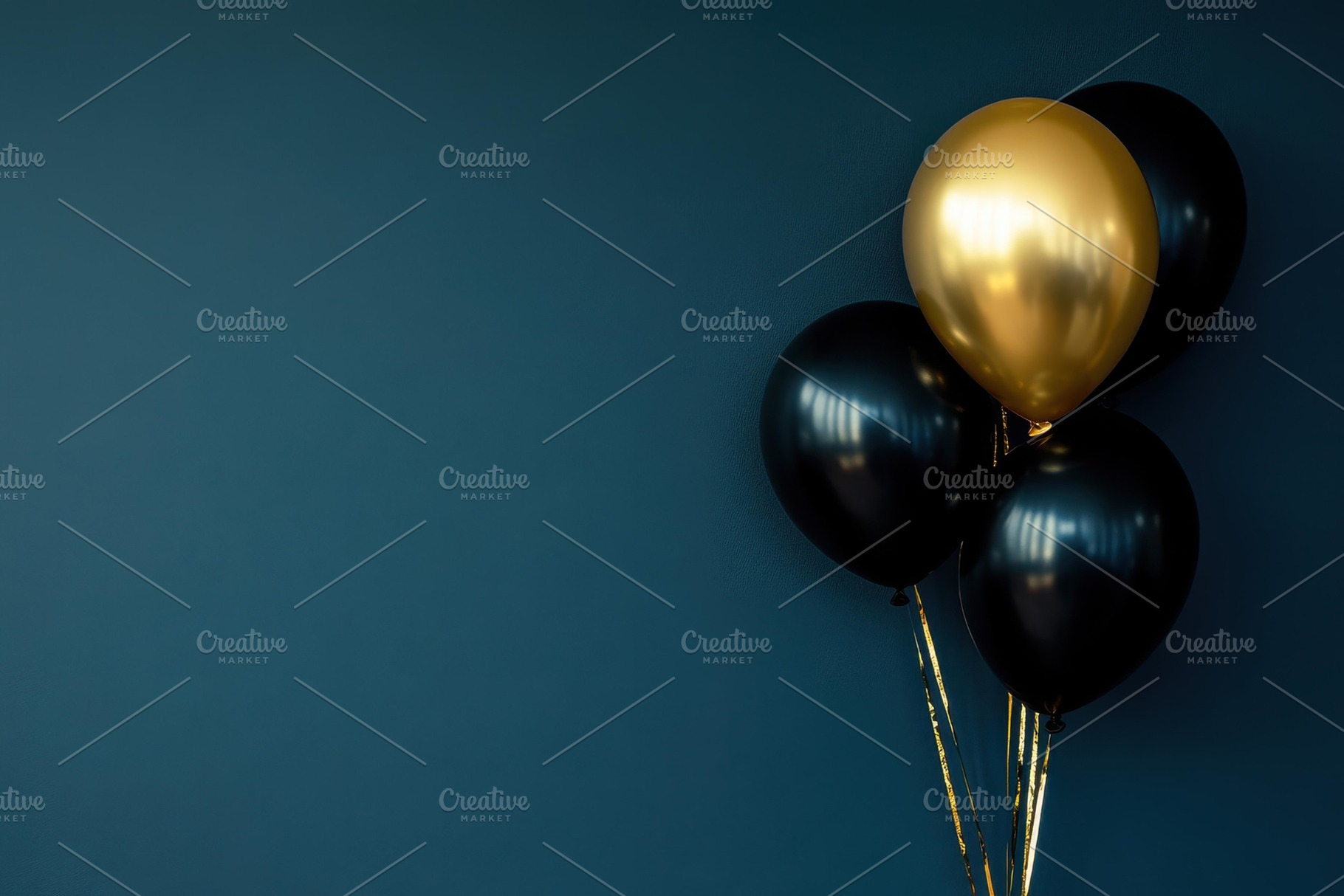 Elegant black and gold balloons arra, a Photo by Tanuart