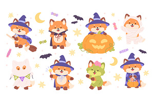 Halloween fox characters. Cute foxes, an Illustration by LadadikArt