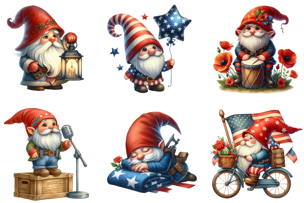 Watercolor Memorial Day Gnomes, a Seasonal Illustration by DreamArtGraphic (Photo 4 of 4)