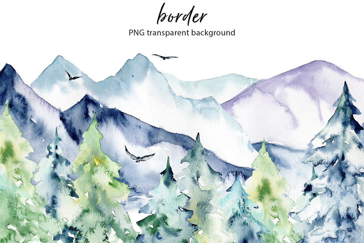 Forest and mountains watercolor set, an Illustration by Larisa Maslova (Photo 2 of 11)